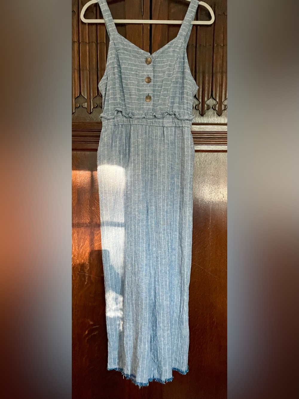 Romeo & Juliette Couture Sleeveless Linen Chambray Stripe Jumpsuit Size M